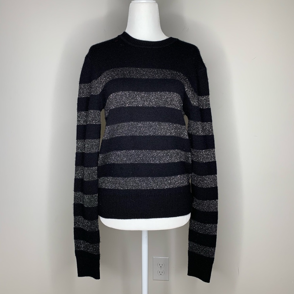 M4 Pam & Gela Black Silver Stripe Shimmery Knit Sweater Women P Cozy Fall Winter